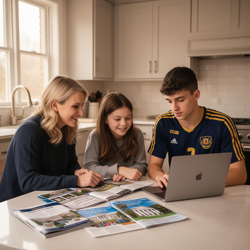 Family reviewing college options together