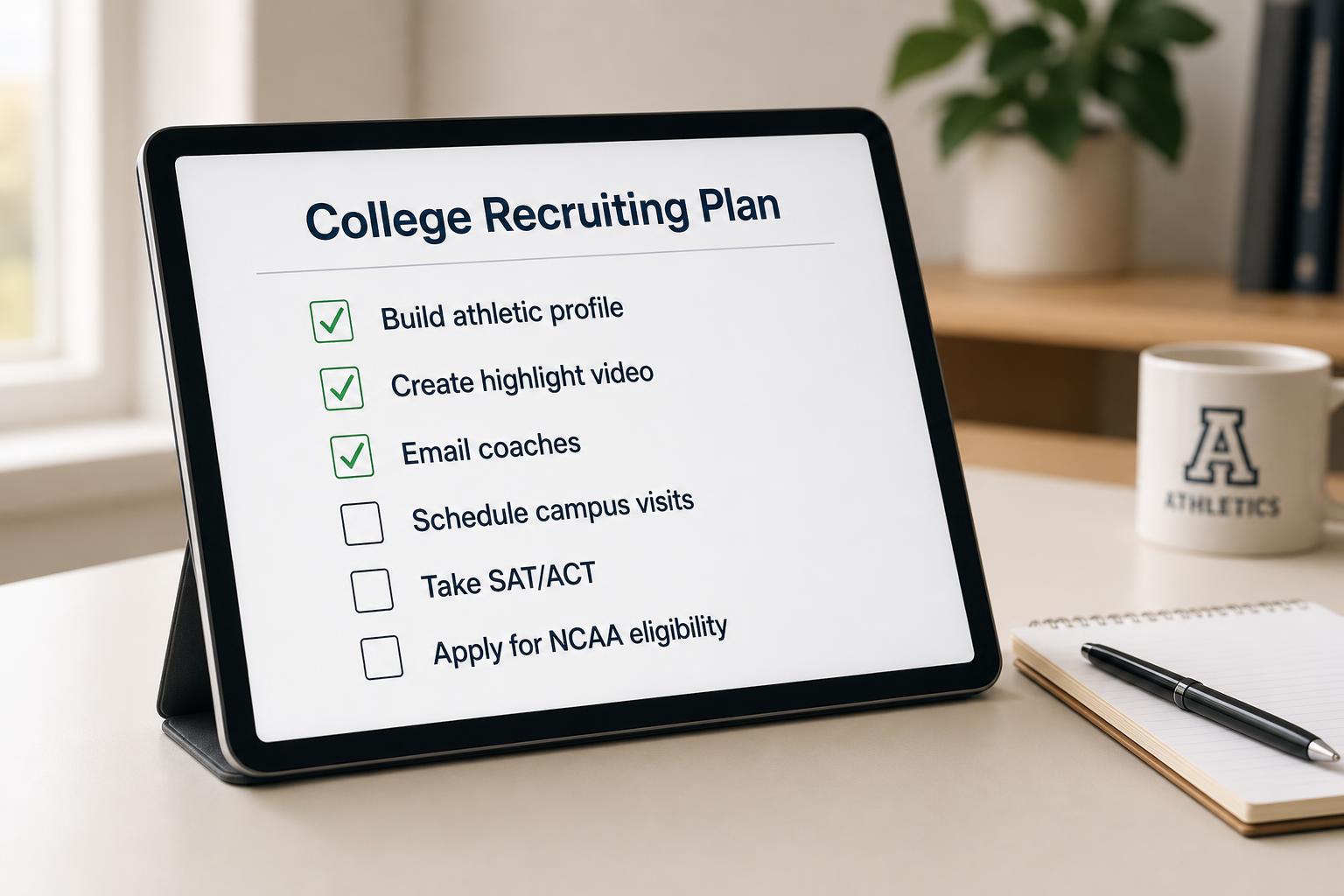Tablet displaying a college recruiting checklist and plan